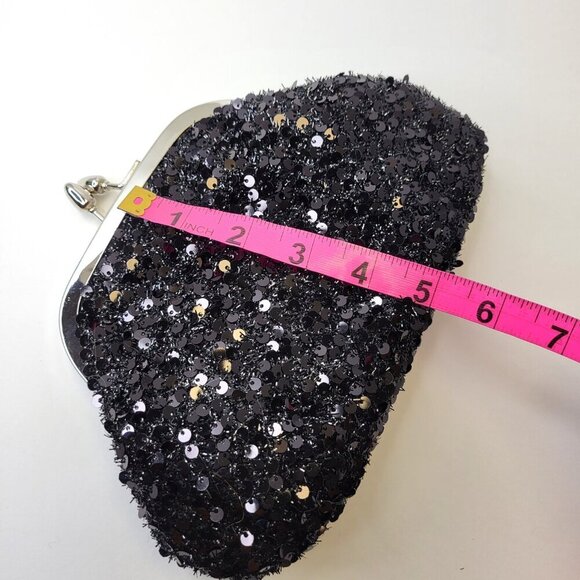 Black Sequin Clutch Purse Evening Sequin Cocktail Purse Black Crossbody Clutch - Picture 6 of 13